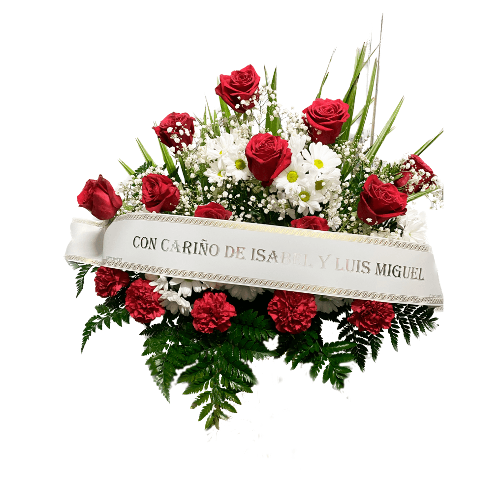 elegante centro de florales con rosas y claveles blancos