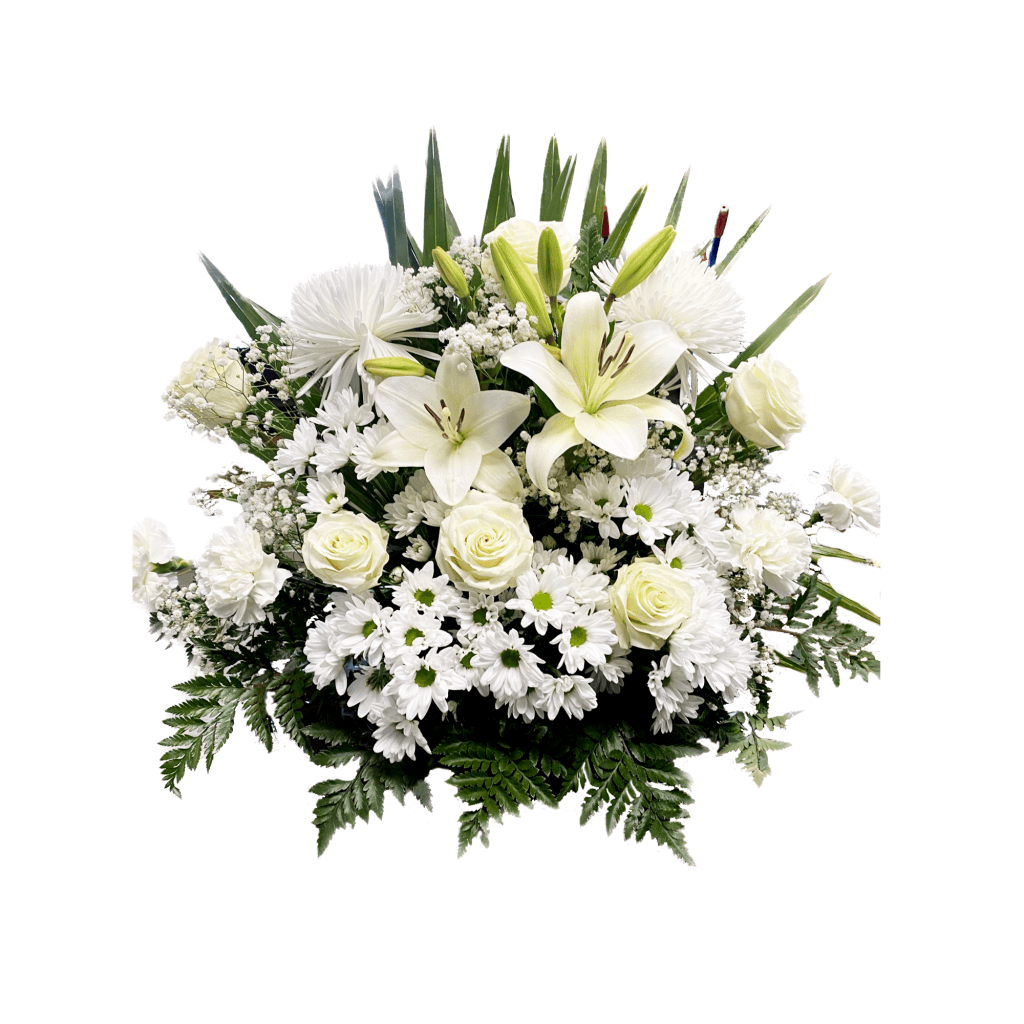 centro de flores en tono blanco