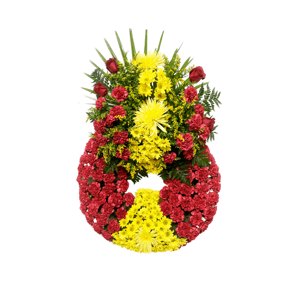 corona de flores rojo - amarillo