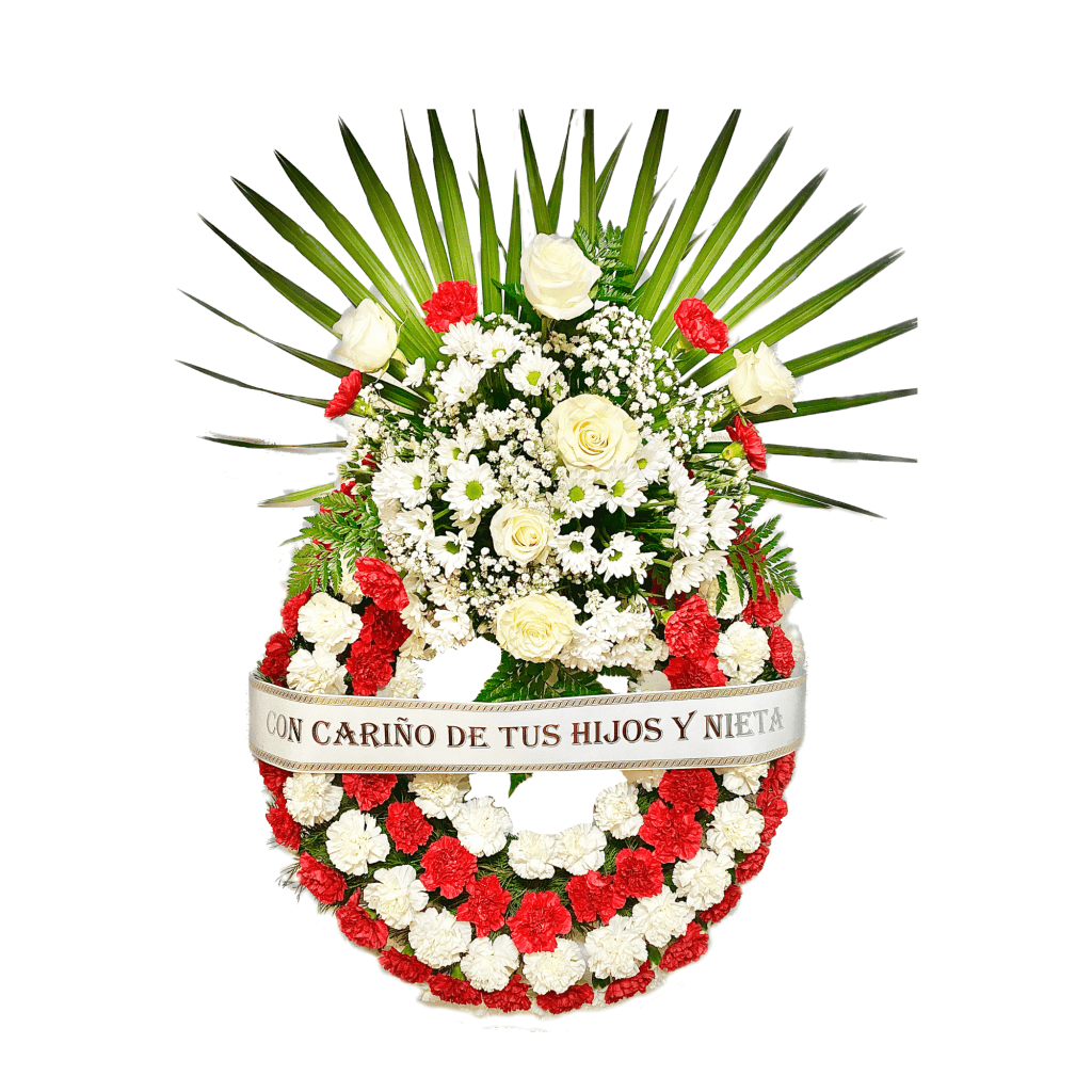 corona de flores rojo y blanco