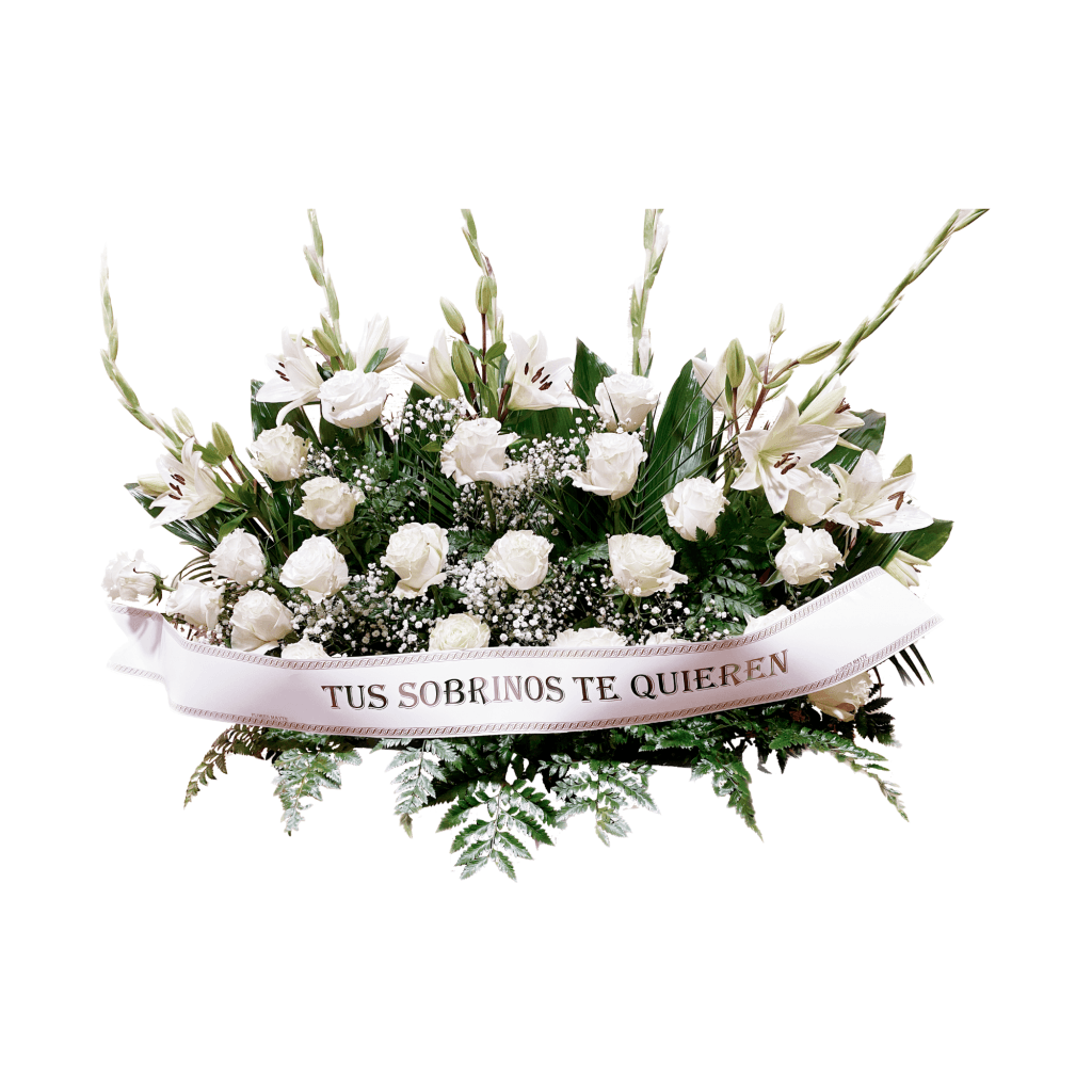 centro de flores rosas y claveles blancos